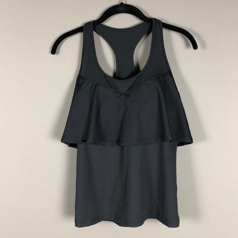 Fabletics l Black Ruffle Mesh Racerback Tank